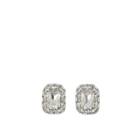Alessandra Rich, Rectangular Crystal and Silver-Tone metal Earrings Grijs, Dames, Maat:ONE Size
