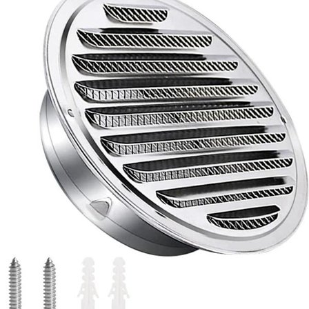 Ventilasjonsgitter i rustfritt stål 100mm med skruer og plugger, værbeskyttelseslameller med myggnett