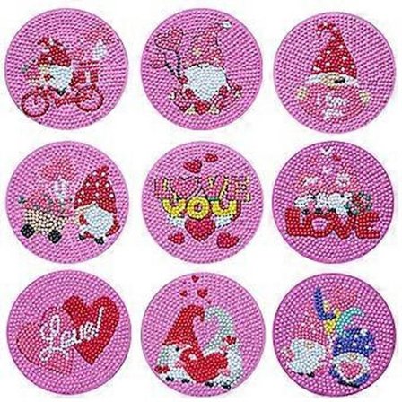 Jul Runde Glassbrikker 9 stk, Jul DIY Brikker med Holder, Gjenbrukbar Koppmatte Diamantmaleri Designpute for Hjem, Kontor, Bar