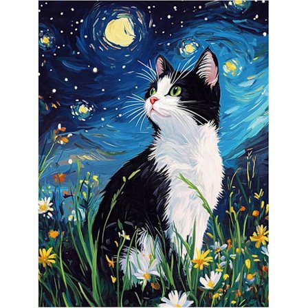 Diamond Art-kit för vuxna med kattmotiv, Stjärnhimmel katt Diamond Painting-kit, 5D DIY Gem Art-kit för presenter och heminredning