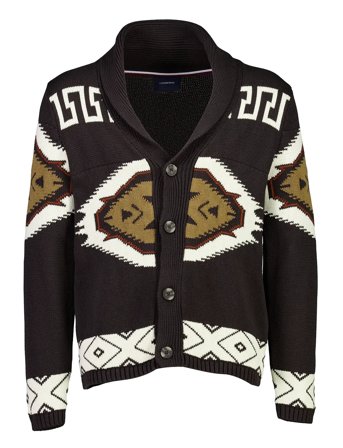 Shawl Collar Intarsia Cardigan Black Lindbergh