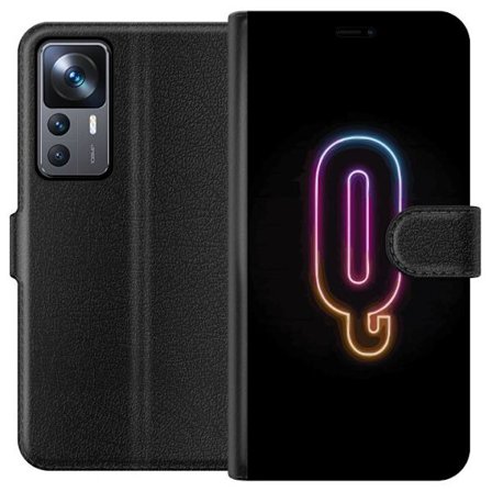 Kompatibel Tegnebogsetui til Xiaomi Xiaomi 12T Minimalistisk neonbogstav Q i lyse farver mod mørk baggrund