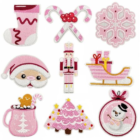 9 stk. Rosa Jul Stryge-på Mærker Søde Nøddeknækkere Julemand Sy-på Reparation Broderede Applikationer Glædelig Jul Vinterferie Nytårsaften 