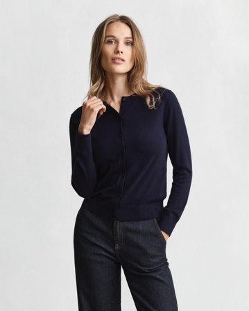 GANT Damen Leichte Rundhals-Strickjacke (L) Marineblau