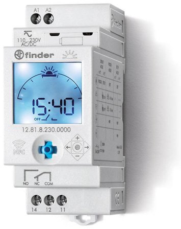Finder 128182300000 Koblingsur 16A, 230V (AC), 1-vxl, Strømbrytere & vegguttak