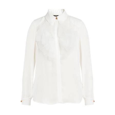 Elisabetta Franchi Bluse With Maxi Rose In Organza Hvid, Dame
