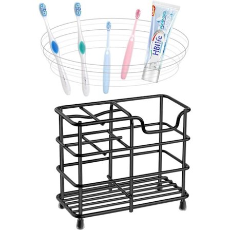 Liten tannbørsteholder for baderom, 5-spors rustfritt stål svart baderomstilbehør arrangør for små mellomrom