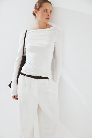 NA-KD Boat Neck Long Sleeve Top - Basic toppe - Råhvid - L