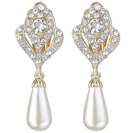 Gyllene Mock Pearl Bud Clip-on Hängande Örhängen