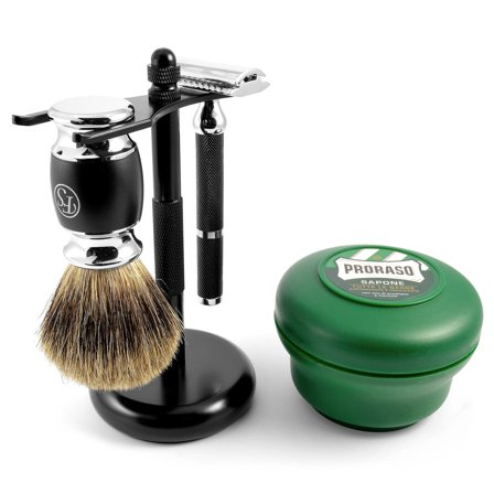 Czarny kompletny zestaw do golenia w stylu retro dla mężczyzn - Pudełka prezentowe