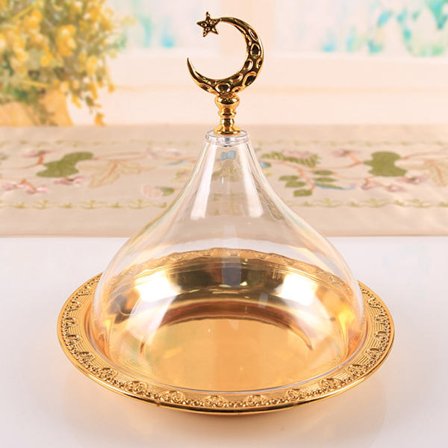 Serveringsfat med lock i guldpräglade mönster i rostfritt stål Akrylserveringsfat med lock för festkafé