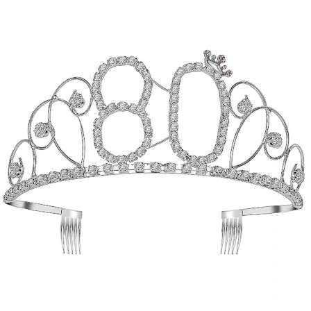 /EA/1 stk. 80-års fødselsdag tiara krystalrhinsten fødselsdag tiara dronningekroner pandebånd med hårkamme klemme til mors eller bedstemors 80-års 