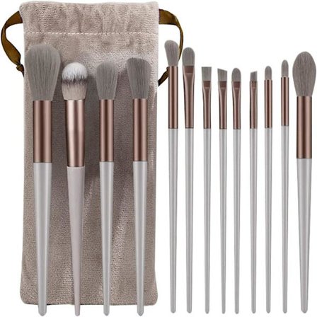 13 stk Sminkebørstesett, Profesjonelle Sminkebørster, Myke Sminkebørster med Plysjveske for Ansikt, Rouge, Øyenskygge, Lipgloss, Pudder