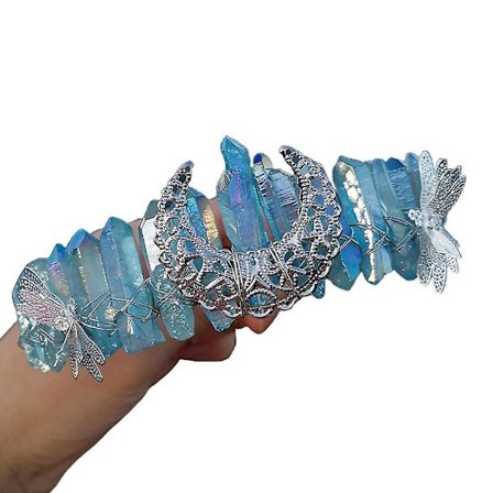 Handgjord färgglad rå kristallhårband antik silver metall måne trollslända hårbåge bröllop brud smycken tiara Cr