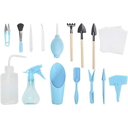 Planteverktøy, Mini hagearbeid verktøysett, Kaktuspotting innendørs plante Bonsai hagepleie, Hageverktøy tilbehør, Blå, 16 deler