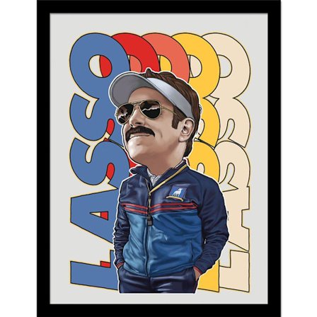 Ted Lasso Bobble Head Inramad Poster 40cm x 30cm Blå/Röd/Gul
