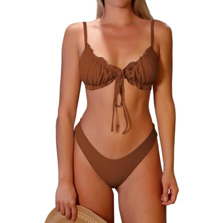 WJSM Naisten kolmiobikinit Kukkakuvioiset röyhelöt Solmio Bikinit Set Kaksiosainen uimapuku B-brown S