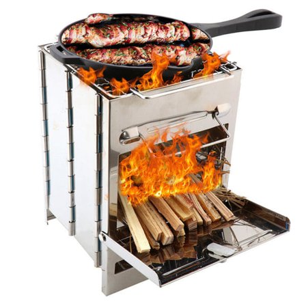 [NT] Bärbar Grill Campingkök Mindre Rök Extra Stabil Rostfritt Stål Vedeldad Kamin För BBQ Camping Backpacking 1