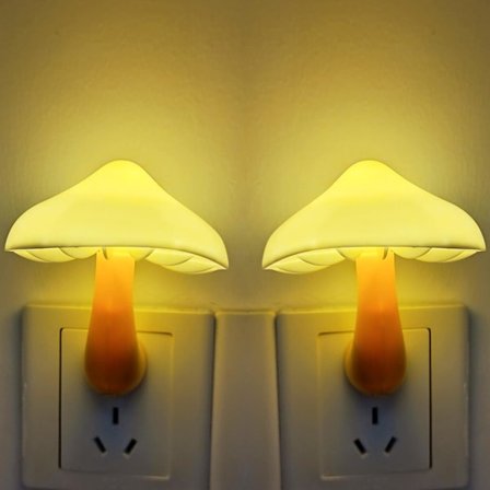 2-pak Led Natlampe Stikkontakt 7-Farvet Skiftende Sød Svampe Sensor Natlys