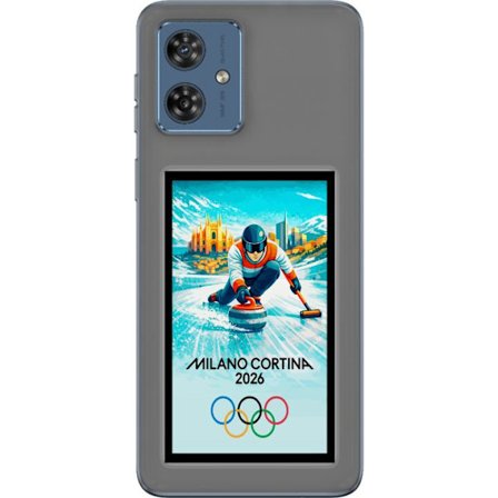 Kompatibel Mobilcover til Motorola Moto G54 Ishockeyillustration med spillere i bevægelse på isen, Milano Cortina 2026, Milano-landemærker og olympisk