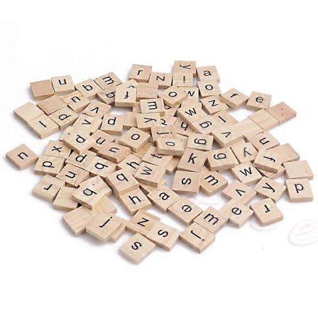 100 stk. Træbogstaver Sorte Alfabetbrikker til Håndværk Træ