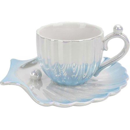 Keramisk kaffekop med underkop, kreativ perlemorsskal kop, søde kaffekopper til kontor og hjem, 200 ml til te latte mælk gradient ZYP