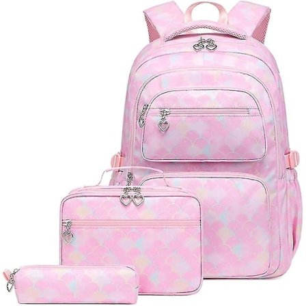 Skolerygsæk til piger og drenge 3 i 1 Skoletaske med madkasse og penalhus, stor kapacitet Dagsrygsæk Laptoprygsæk Mode Rygsæk ...