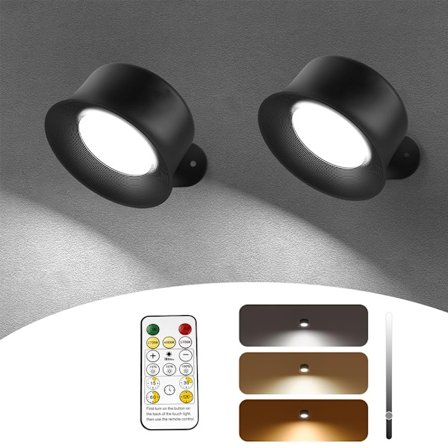 Indendørs Væglampe, Genopladelig LED Væglampe med Fjernbetjening eller Touch, 3 Farvetemperaturer og Justerbar Lysstyrke, Trådløs Væglampe til Be