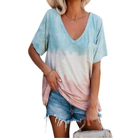 Dam Sommar Lös Gradient Tie-dye Topp Dam Kortärmad Bea