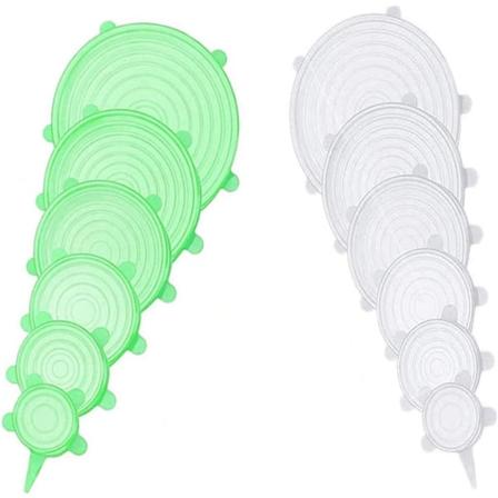 Silikonsträcklock set, 6 storlekar, återanvändbara livsmedelsförvaringslock, silikonbunkslock, flexibla för att passa alla behållare, 