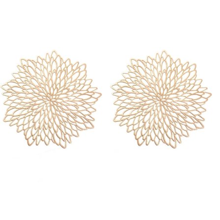 Gull PVC Bordbrikker Sett med 4 Runde Blomster Bordbrikker Vaskbare Varmebestandige Bordmatter for Moderne Kjøkken Spising