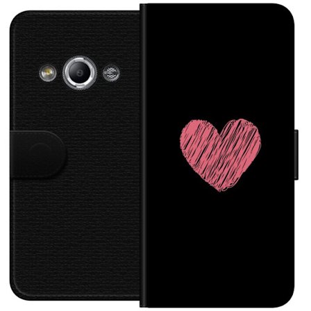 Kompatibelt Lommeboketui til Samsung Galaxy Xcover 3 Håndtegnet Rosa Hjerte på Svart Minimalistisk Bakgrunn