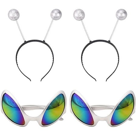 4 delar av utomjordiska klädtillbehör set, 2 delar av utomjordiska glasögon, utomjordiska solglasögon och 2 delar av silver Mars antenn hörlurar för 