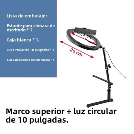 Universell 26 cm LED-ringlys telefonholder stativ for direktesending, fotografering, videoopptak