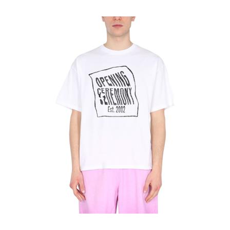 Opening Ceremony, T-Shirt With Logo BOX Wit, Heren, Maat:S
