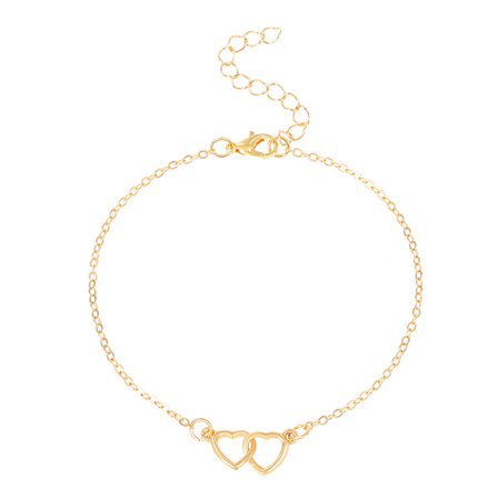 Ins Fashion Sølvfarve Dobbelt Hjerte Ankelkæde til Kvinder Bling Ho