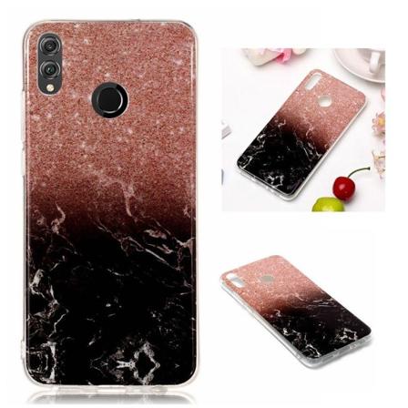 Marmormotiv Honor 8X skal - Plommon / Svart Marmor Svart