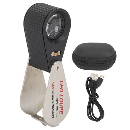 20X Bærbar Foldbar Lup med LED-lys til Mønter Stoffer Insekter