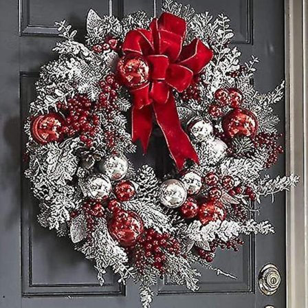 35cm Udendørs Julekrans Med Lys Batteridrevet