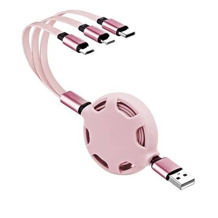 3-in-1 universaali sisäänvedettävä USB-latauskaapeli, 3,3 jalkaa/1 m