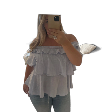 Ljusblå offshoulder volangtop