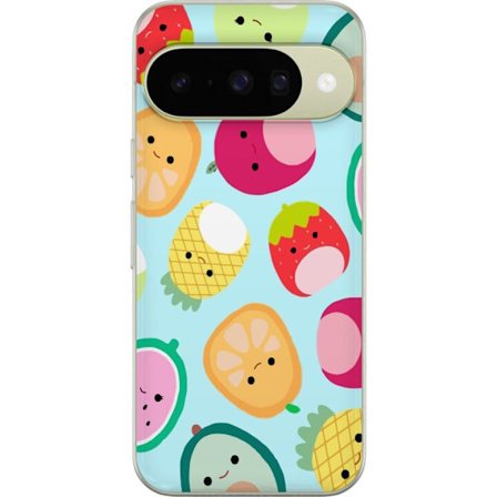 Kompatibel Mobilcover til Google Pixel 10 Mønster af kawaii frugter som jordbær citron ananas og avocado på lyseblå baggrund