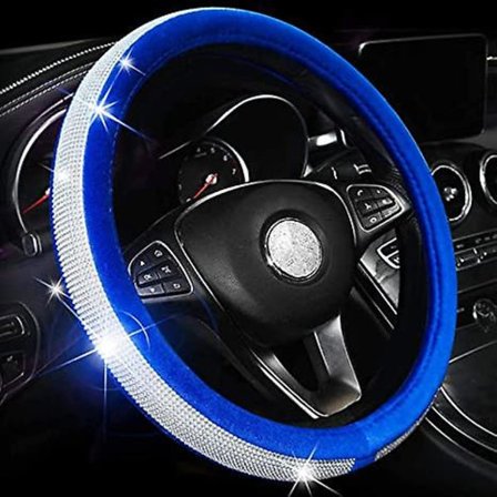 Krystall Diamant Ratt Deksel Myk Fløyel Følelse Bling Ratt Deksel for Kvinner Universal 15 Tommers Plysj Hjul Deksel Blå Fløyel Hvit Diamo