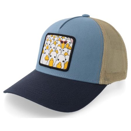 BOOM - Beige trucker Keps - Silliest Goose Patch Light Blue/Khaki/Navy A-frame A-Frame Trucker @ Hatstore