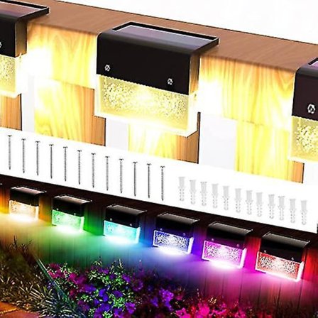 2 stk. Solcelle-Væglampe, Havelampe, Trappe-Trinlampe, RGB Farveskift + Varmt Lys Dobbelttilstand Vægvaskelampe