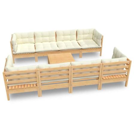 Vidaxl Loungegrupp Med Gräddvita Dynor 9 Delar Massiv Furu Creme