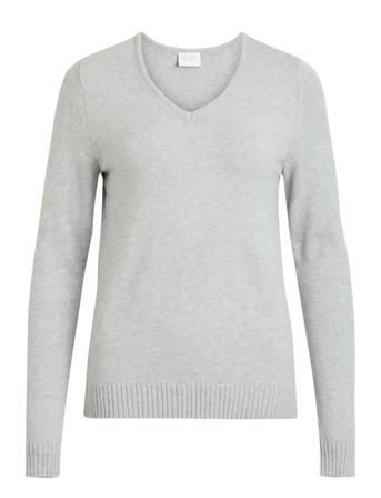 Viril V-Neck L/S Knit Top Pullover Grå Vila*Betinget Tilbud