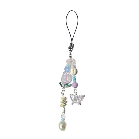 Vackert pärlarmband för telefon, fjärilsnyckelring, modeaccessoar, väskhänge