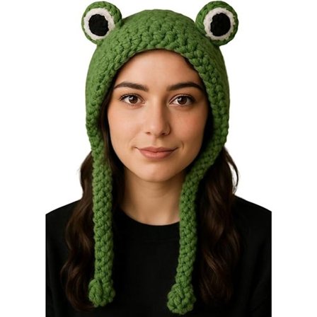 Strikket Frø Hat - Kreative Stilfulde Huer - Sød Dyrehat - Frø Hat med Store Øjne - Party Rollespils Hat - Tilbehør - Hovedbeklædning - Ergonomisk