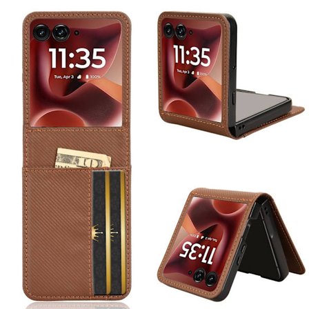 SKALO Motorola Razr 60 Ultra 5G PU-læder Flip Kortholder Cover - Brun
